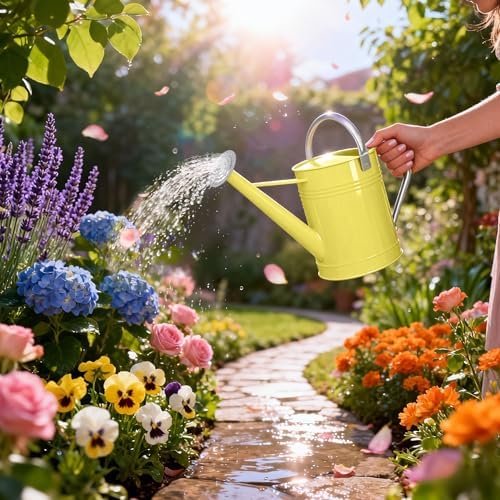 1.7 Gallon Yellow Decorative Countryside Style Water Can with Removable Spout, Metal Watering Can for Garden Flower, Galvanized Watering Can for Outdoor Indoor Plants - Image 6
