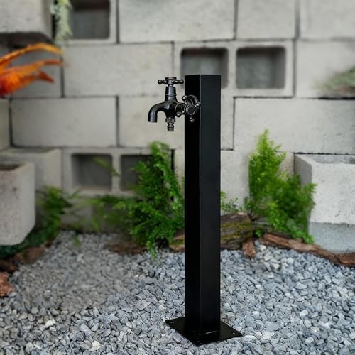 Heavy-Duty Black Square Stainless Steel Outdoor Anti-Freeze Water Pipe Hydrant with Freestanding Hose Stand & Faucet for Efficient Irrigation - Hexagonal Pile Design - Image 6