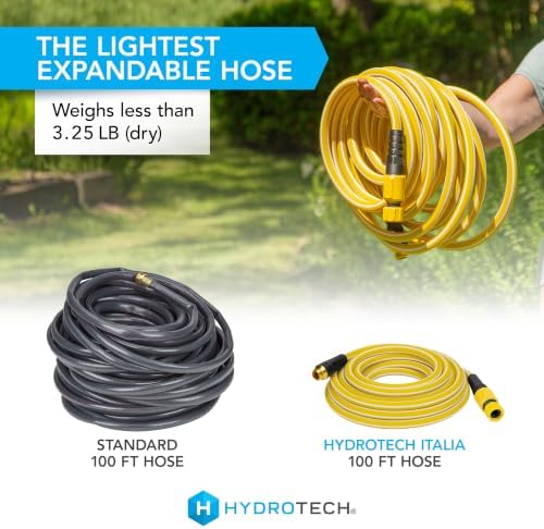 HydroTech Italia Expandable Garden Hose 5/8in x 100ft, Hybrid Polymer Water Hose, Kink-Free Flexible Hose with Force Control Technology, Lightweight Hose for Flowers, Plants & Garden Beds, Yellow - Image 3