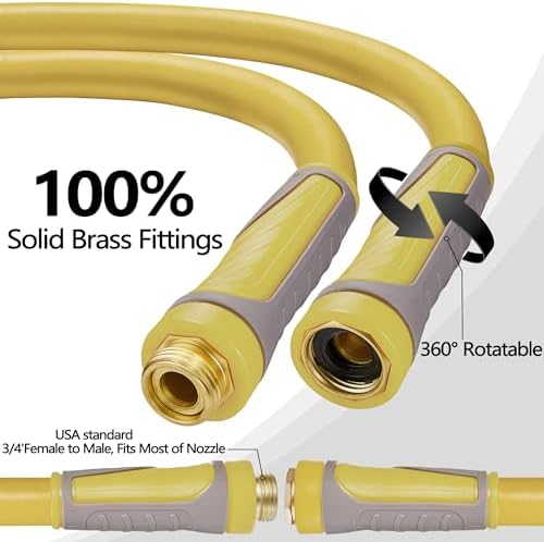 Hybrid Garden Hose 100 FT x 5/8",Heavy Duty Water Hose With 3/4" Solid Brass Fittings, No-Tangle & No-Kink,Tough & Flexible,Durable& Lightweight,Non-Expanding Garden Hoses for Yard, Outdoor, RV - Image 3