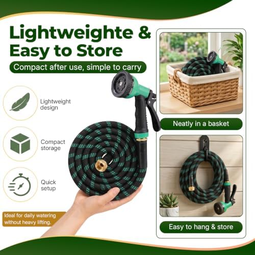 Garden Hose 100 ft, 2026 Upgraded Kink Free Flexible Water Hose 100ft With 10 Pattern Spray Nozzle, Leak-Proof, Portable, Ultra Lightweight & Durable Garden Hose for Yard, Lawn, Outdoor (Black Cyan) - Image 5