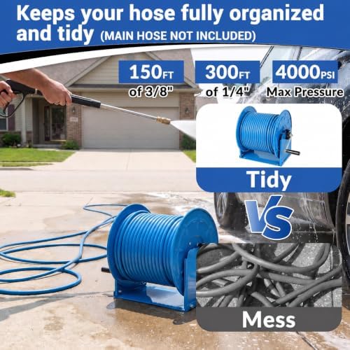 PWACCS Manual Pressure Washer Reel 150FTx3/8", 300FTx1/4" Power Hose Reel - Image 3