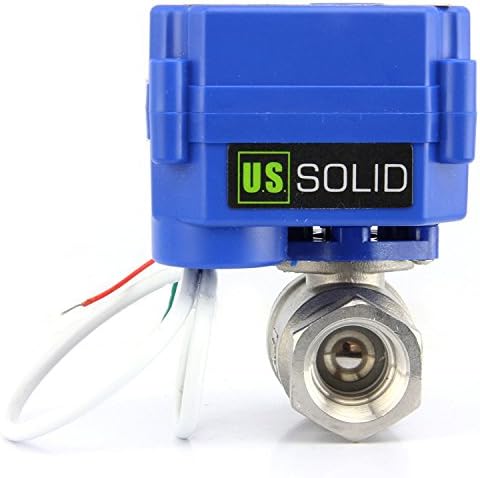 Motorized Ball Valve 1/2 in U.S. Solid 304 Stainless Steel NSF Certified 85-265V AC 2 Wire Auto Return Normally Closed Electric Actuated NPT by USSolid