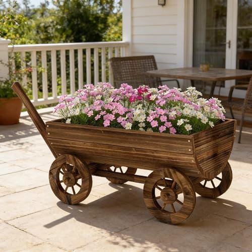 Wooden Wagon Garden Planter with Wheels, 45 Inch, Carbon - Image 5