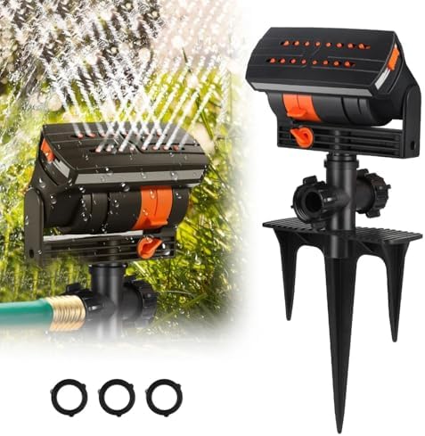 Auto Oscillating Garden Lawn Sprinkler, Adjustable Spray Angle Grass Watering Irrigation System with Spike Base, Fits 3/4" Hose, Black/Orange by Unknown