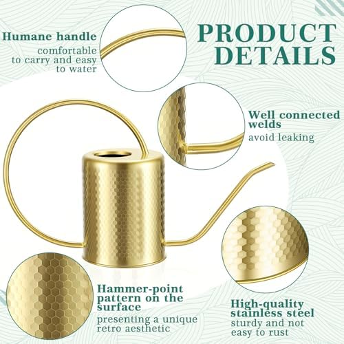 Zhehao Gold Stainless Steel Watering Can 2l/68oz with Long Spout for Plants - Image 2