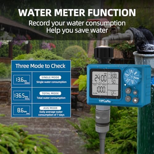 TiFFCOFiO Programmable Water Volume Control Sprinkler Timer, Water Duration Control Hose Timer with Water Meter, Auto and Manual Watering for Irrigation, Garden and Drip System - Image 5