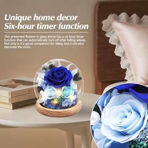Casaido Preserved Roses Flowers for Delivery, Mothers Day Rose Gifts for Her, Blue Forever Flores in Glass Dome for Women Mom Wife Girlfriend, Anniversary Birthday Rose for Vanlentines Day Christmas - Image 3