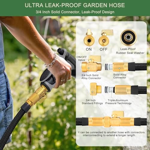 Garden Hose 75 ft, Non-Expandable Flexible Water Hose with 10 Function Spray Nozzle, Lightweight, Leak Proof, Kink-Free, Portable Hose for Outdoor, Yard, Lawn, High-Density Fabric, Black Grey - Image 4