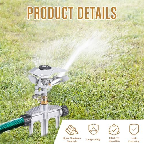 Landhoow 2 Pcs Lawn Sprinkler Heavy Duty Adjustable Pulsating Water Sprinkler Head with Spike Base Adjustable Spraying Area and Distance for Large Area Garden Lawn Yard Irrigation - Image 4