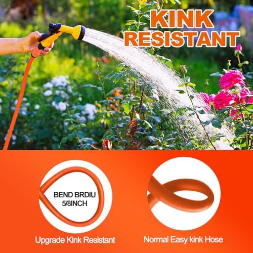 YOTOO Heavy Duty Hybrid Garden Water Hose 5/8-Inch by 75-Feet 150 PSI Kink Resistant, Flexible with Swivel Grip Handle and 3/4" GHT Solid Brass Fittings, Orange - Image 4