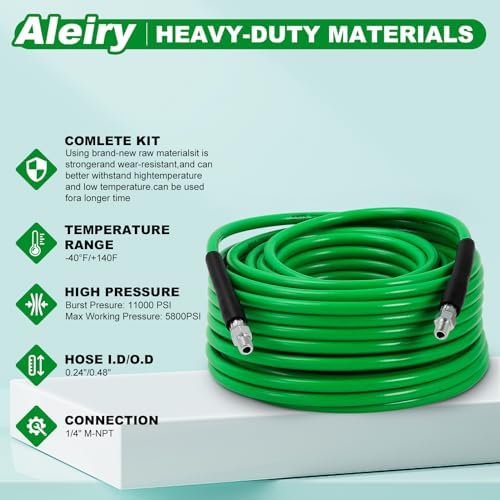 Sewer Jetter Kit for Pressure Washer,Water Jet Drain Cleaning Hose with Corner Rotating Button Spring Nose 1/4" NPT Sewer Cleaning Tool High-Pressure Nozzles,5800 PSI 50 FT - Image 2