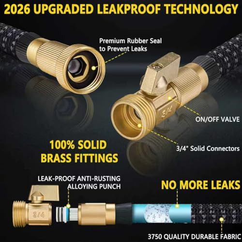 50 ft Expandable Garden Hose - Superior Strength 3750D - 4 -Layer Latex Core - Expanding Water hoses - Extra Strong Brass Connectors/Storage Bag - Image 2