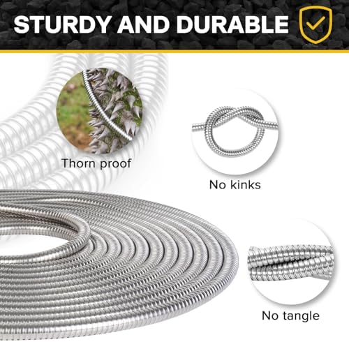 Metal Garden Hose 150ft Heavy Duty Stainless Steel Water Hose with Sprayer & Metal Fittings Flexible Lightweight Hose Puncture Proof Hose for Yard, Outdoors, Rv - Image 4