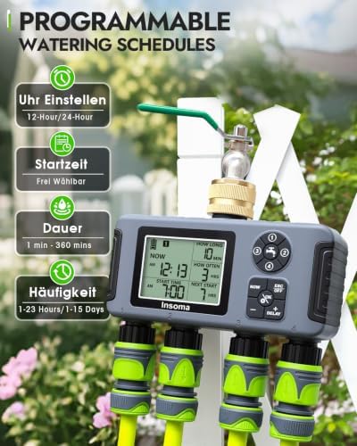 Insoma 4-Zone Water Timer with Brass Inlet, Automatic Garden Hose Timer with Manual/Rain Delay & Large Display, IPX5 Waterproof Faucet Timers for Sprinkler System, Yard, Lawn, Greenhouse - Image 3