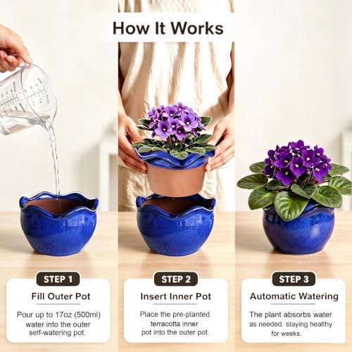 Ceramic Self-Watering African Violet Pots for Indoor Plants - Image 3
