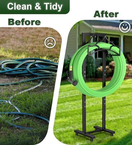 Garbuildman Garden Hose Holder with 4 Spikes, Freestanding Metal Hose Stand for Outdoor Garden, Detachable Hose Storage Rack for Lawn & Yard, Crown Black - Image 3