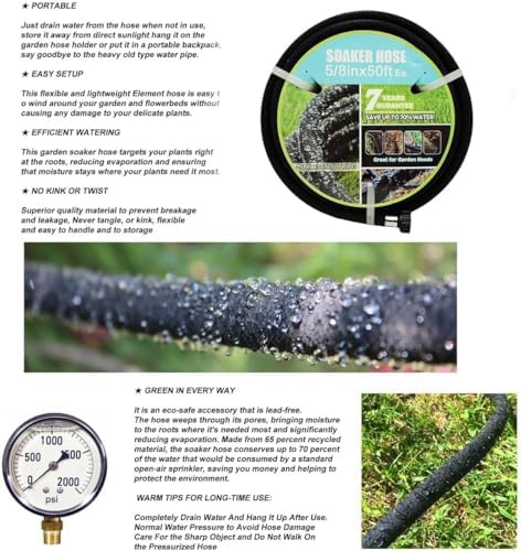 Soaker Hose 5/8" 75ft Rubber Garden Soaker Hoses, Water Seeper Round Drip Hose, Heavy Duty Drip Irrigation Hose For Vegetable, Lawn, Plants and Trees Watering - Image 5