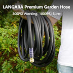 Heavy Duty Premium Garden Hose 150ft x 5/8", 300PSI Working, 1000PSI Burst, Hybrid Rubber Water Hose with Transparent Swivel Handle - Hot/Cold Water - Five Layered Braiding with Brass fittings (Black) - Image 6