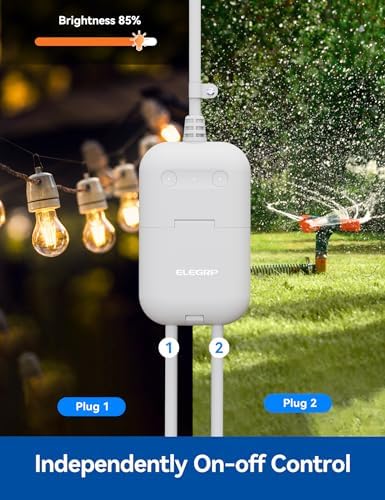 ELEGRP Outdoor Smart Dimmer Plug Waterproof IP66, Smart WiFi Plug with 2 Individually Sockets, Compatible with Alexa & Google Assistant, Outdoor Dimmer for String Lights, UL Listed, 2 Pack, Grey - Image 4