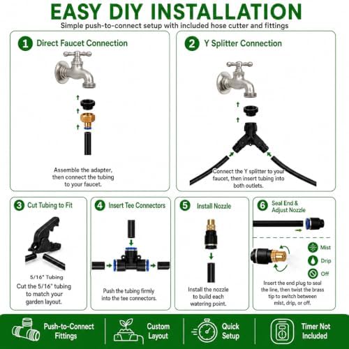 100FT 5/16" Garden Watering Kit with 32 Brass Nozzles & Y Splitter - Image 4