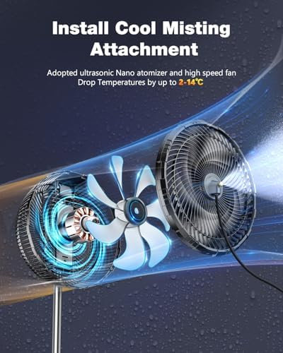 Outdoor Misting Fan for Outside, 12-Inch 20000mAh Portable Water Cooling Fan for Patios Bedroom, 2 In 1 Standing & Tabletop Oscillating Fans with Mister Kit, Mist Fans with Remote/Spray/7 Gear/Timer - Image 7