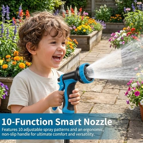 Stainless Steel 75FT Garden Hose with 10 Functions, Adjustable Spray Nozzle, Flexible Durable No Kink Leak Dog Proof Metal Water Hose for Yard Lawn - Image 3