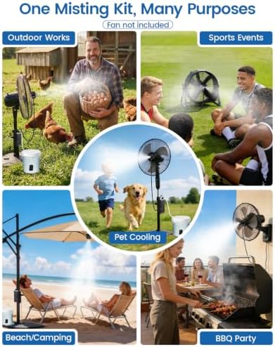 Ausic Portable Magnetic Misting System with Pump, 6000mAh Outdoor Fan Misters Kit for Outside Patio Golf Cart, Water Sprayer for Cooling Sport, Canopy, Beach, Camp, Gazebo, Umbrella, Dugout- 2 Nozzles - Image 7