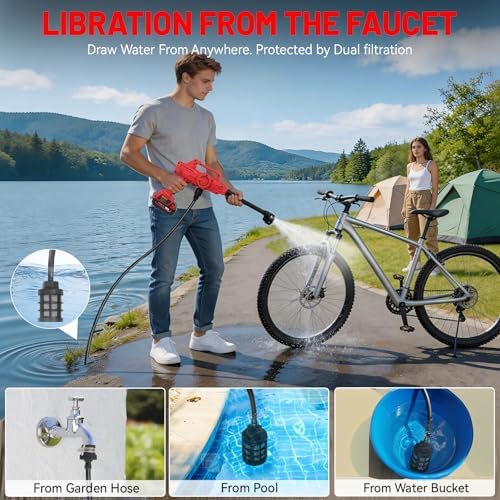 Cordless Car Cleaner Tool Compatible with Milwaukee M18 Battery, Portable Power Yard Cleaner with 6-in-1 Nozzle + Garden Hose Connector, Handheld Water Cleaner for Car/Garden/Boat (Tool Only) - Image 4