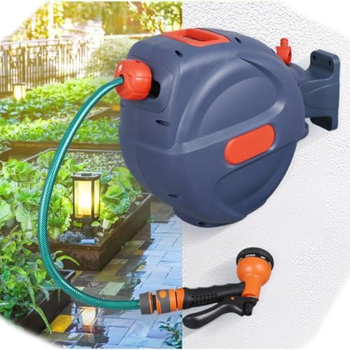 Auto Reel Retractable Hose,Garden Hose Reel Wall Mounted,10+1M/15+1M/18+1M,with Handle,with Abs Adjustable Nozzle,180° Rotating Base.15 Meters by Unknown