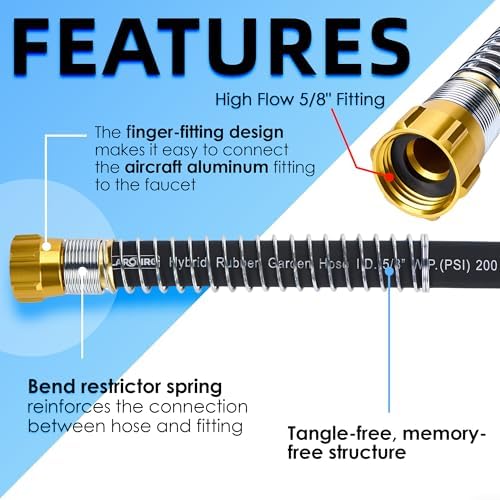 5/8 IN. × 90FT. Heavy Duty Hybrid Rubber Garden Hose, High Flow 5/8" I.D. No Memory Durable Lightweight Water Hose for Watering, Irrigation, Water Transfer Pump - Image 3