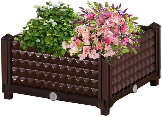 YSUEFIJO Raised Garden Bed, Outdoor Planter Box with Water Design & Drainage Holes, Vegetable Flowers Planting Raised Container, Garden Bed Kit for Backyard/Patio/Gardener by WELCOMETOYSUEFIJO