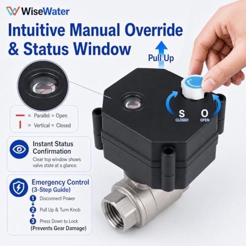 WiseWater 3/4" NPT Motorized Ball Valve, 9-24V AC/DC Auto Return Fail-Safe - Image 4