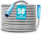 Aqua Joe 50-Foot Heavy Duty Garden Hose, Spiral 304 Stainless Steel Metal Hose, Puncture Proof, 1/2 Inch Diameter with Aluminum Fittings, AJSGH50 by AquaJoe%C2%AE