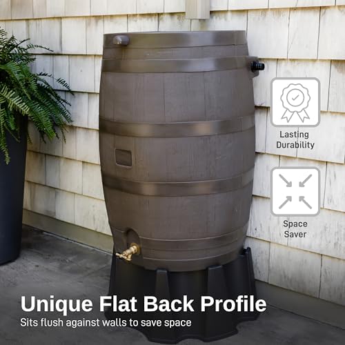 RTS Home Accents 50-Gallon Rain Barrel with Link Kit, Flat Back Rain Water Collection Barrel, Link Kit Included, Walnut Color (2 Pack) - Image 5