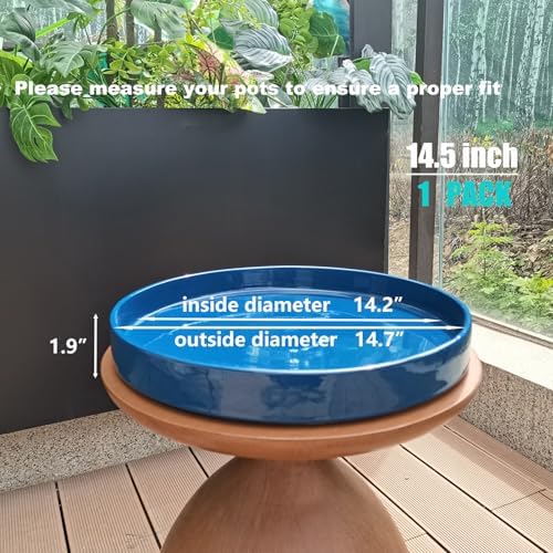 Ceramic Plant Saucer Pot Tray 14.5 Inch, Blue Planter Saucers 5 7 9 10 12 15 Inch for Indoors Outdoor, Flower Pot Saucers for Holding Water Drips and Soil - Image 3