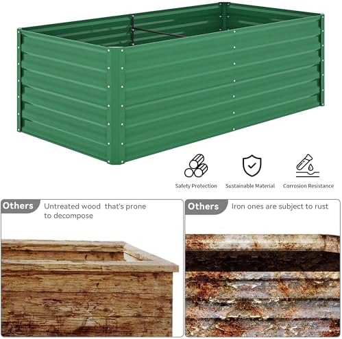 YITAHOME 6x3x2ft Outdoor Raised Garden Bed Kit, Large Metal Patio Planter Box with Gloves, Support Rod for Plants Vegetables Flowers, Green - Image 6
