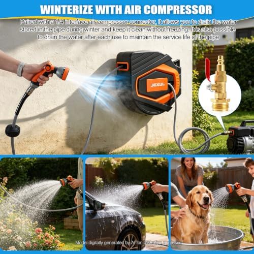 Retractable Garden Hose Reel 1/2 Inch x 100+10 ft, Wall Mount Metal Base - Image 2