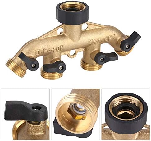 Fdit 3/4 Inch Brass 4 Way Hose Pipe Splitter, Garden Irrigation Tap Connector, Thread, Golden and Black - Image 6