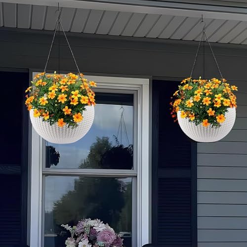 13.4 inch Self-Watering Hanging Planters, 13.4 Inch Rattan Style, White, 2 - Image 3