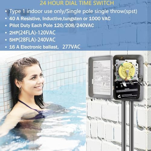 T101M Pool Timer Mechanism Only, Pool Pump Timer, 120V 2HP SPST 40A Time Switch, 24 Hour 12 ON/Off for Pool Pump, Heavy-Duty Mechanical Time Switches,Time Switch Mechanism Only, 5 Years Warranty - Image 4