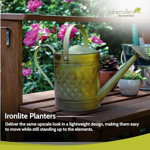 Headwind Wexley 2 Gallon Watering Can, Large Metal Watering Can Outdoor with Brass Rose Sprinkler Head, Vintage Galvanized Steel Garden Watering Can – Tansy Green - Image 4