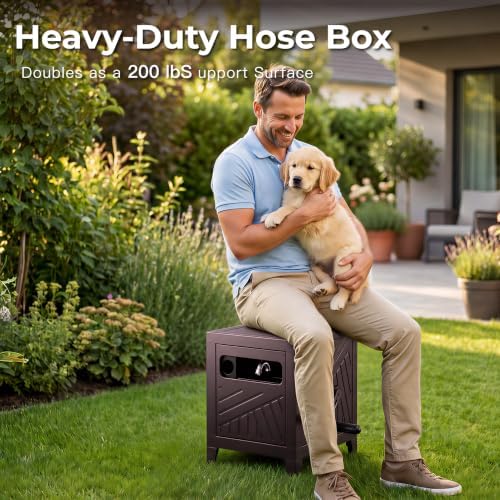 Garden Hose Reel Hideaway, Heavy Duty Metal Hose Reel Box for 125FT x 5/8" Hose, Steel Hose Storage Reel with Manual Crank Handle, Hose Guide System, Leak-Proof Aluminum Fittings, Stable 4-Leg Base - Image 5