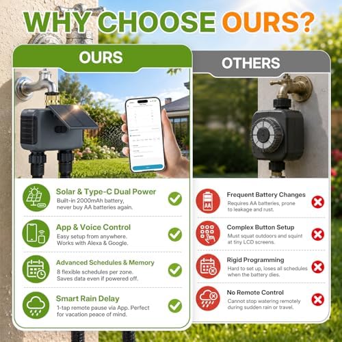 Mcbazel Solar & Type-C Charging WiFi Water Timer for Garden Hose, Smart 2-Zone Sprinkler Controller with App & Voice Control, Programmable Irrigation System with Auto & Manual Modes for Yard - Image 4