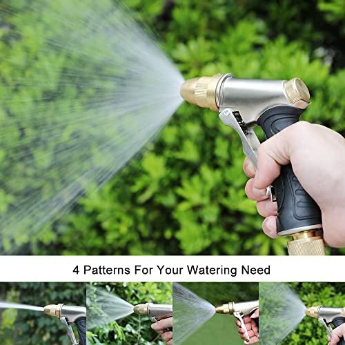 FANHAO Heavy Duty Garden Hose Nozzle, 100% Metal High Pressure Water Spray Nozzle with 4 Adjustable Patterns, Full Brass Nozzle & Non-Slip Comfort Grip for Watering, Car Washing & Pet Showering - Image 5