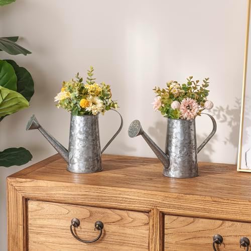 MyGift 5 Inch Small Rustic Galvanized Metal Decorative Vases in Vintage Style Watering Can Design for Dried Flowers and Artificial Plants, Set of 2 - Handcrafted in India (Pack of 2) - Image 4