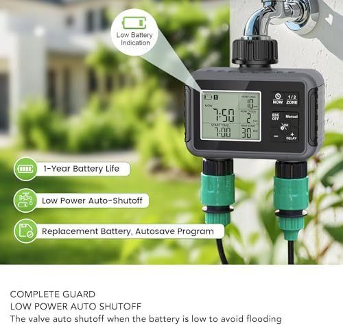 Water Timer for Garden Hose, 2 Zone Sprinkler Timer Automatic Irrigation Timers for Outdoor Yard Lawn Garden Courtyard, LCD Display 3/4-1/2 Inch Faucet Watering Timers - Image 6