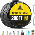 Pressure Washer Drain Jetter – Sewer Jetter Kit for Pressure Washer 200ft 1/4 Inch NPT Hose Nozzles and Adapter 5800PSI Clears Clogs in Pipes & Sewer Lines by Starrey