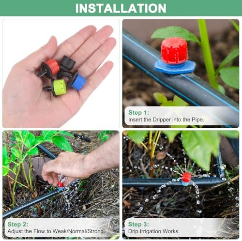 M METERXITY 400-Pack 360 Degree Adjustable Irrigation Dripper, 1/4 Inch Barbed Emitter Drip Sprinklers for Garden/Greenhouse/Flower Bed/Watering System, Anti-Clogging Emitters [Green] - Image 4