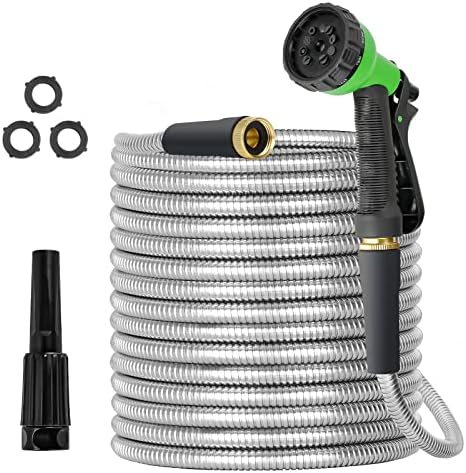 TVKB Metal Garden Hose 75ft Stainless Steel Water Hose Super Tough Flexible Water Pipe with 3/4 inch Brass Fittings and Sprayer Nozzle, Kink & Tangle Free, Rust Proof by TVKB-FB